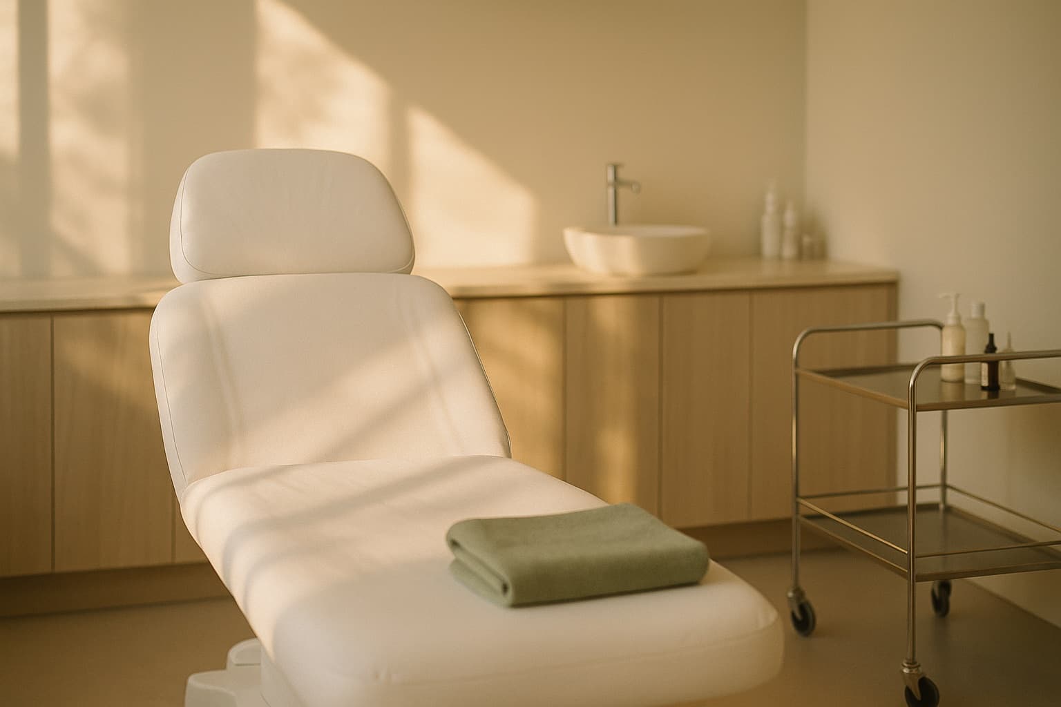 A treatment room at Rose Beauty Clinic, with the chair set beside a window