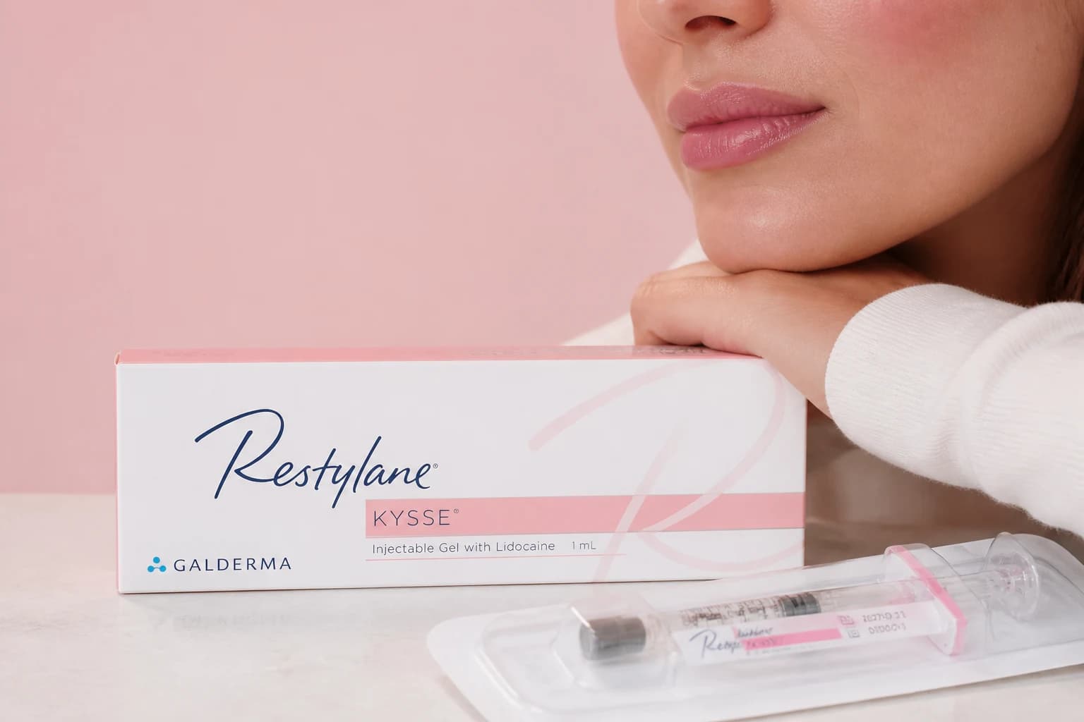 Illustrative treatment photography: Hyaluronic acid filler syringes prepared for a facial treatment