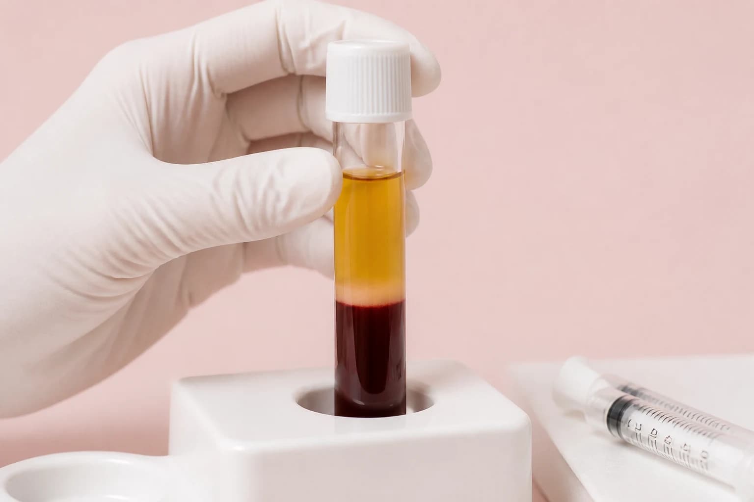 Illustrative treatment photography: Platelet-rich plasma tubes and clinical preparation